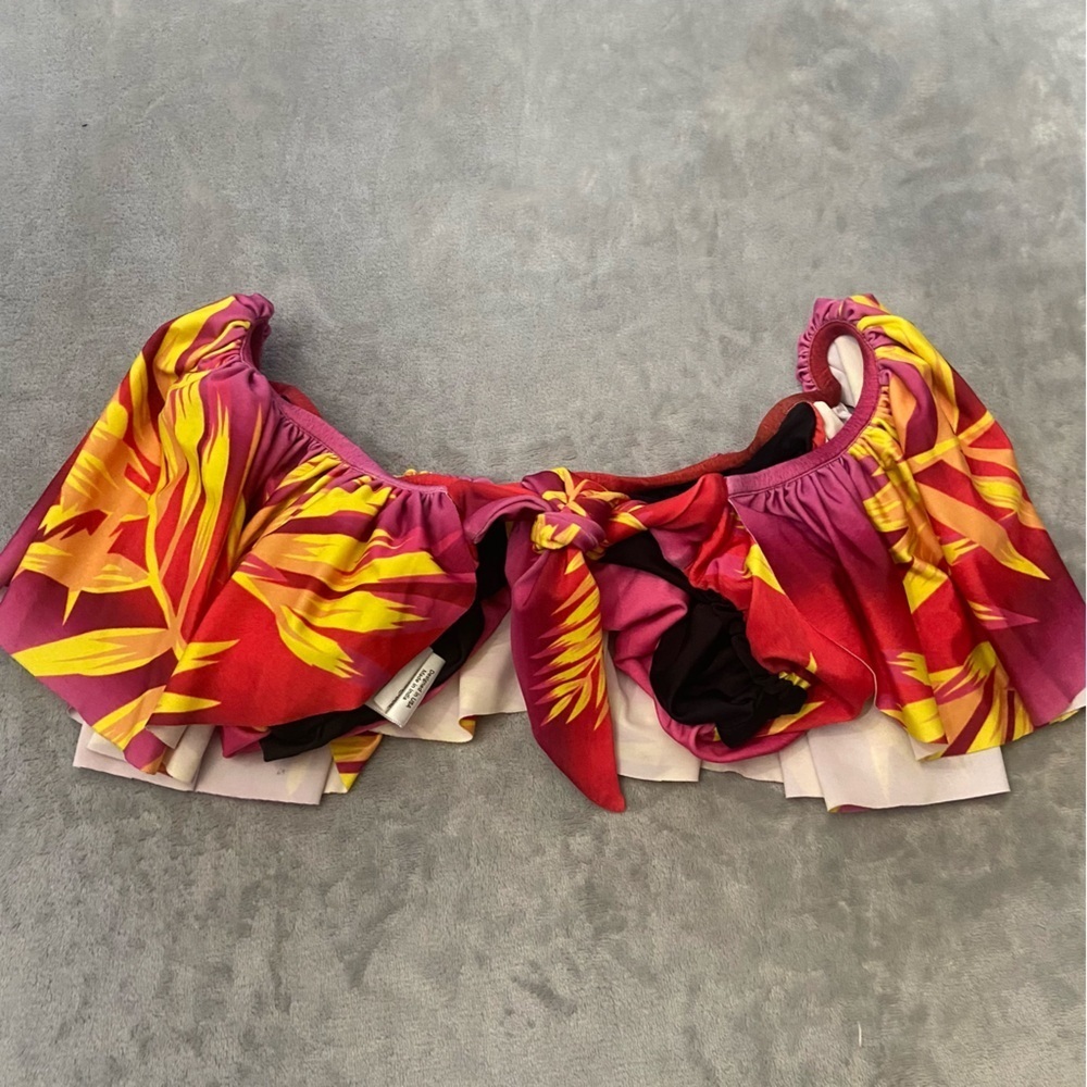 New! Bfyne Zaida Red Yellow Ruffled Off -The-Shoulder Swim Top 10603 - Picture 3 of 5
